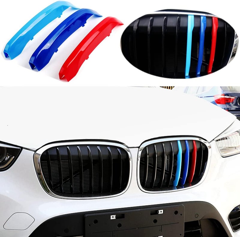 Goodream Tricolored Grille Insert Trims Compatible with BMW 2016-2019 X1 Accessories for Sport 8-Beams Kidney Grille - Image 1